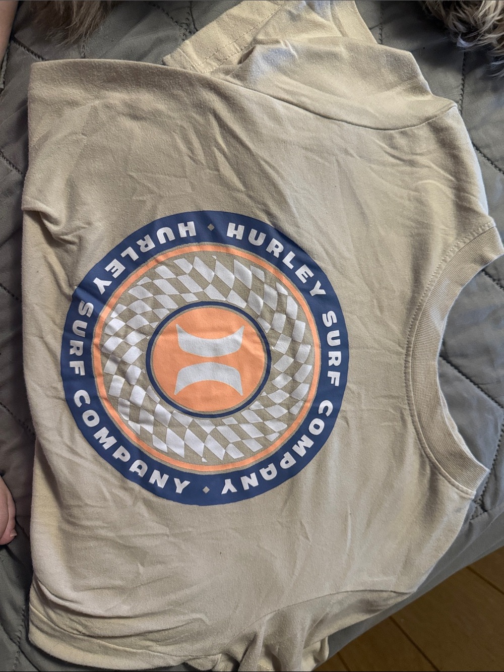 Hurley Tan Sleeveless Tank with Orange & Navy Logo